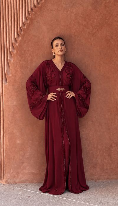 Amara Bordeaux kaftan in bordeauxrood chiffon
