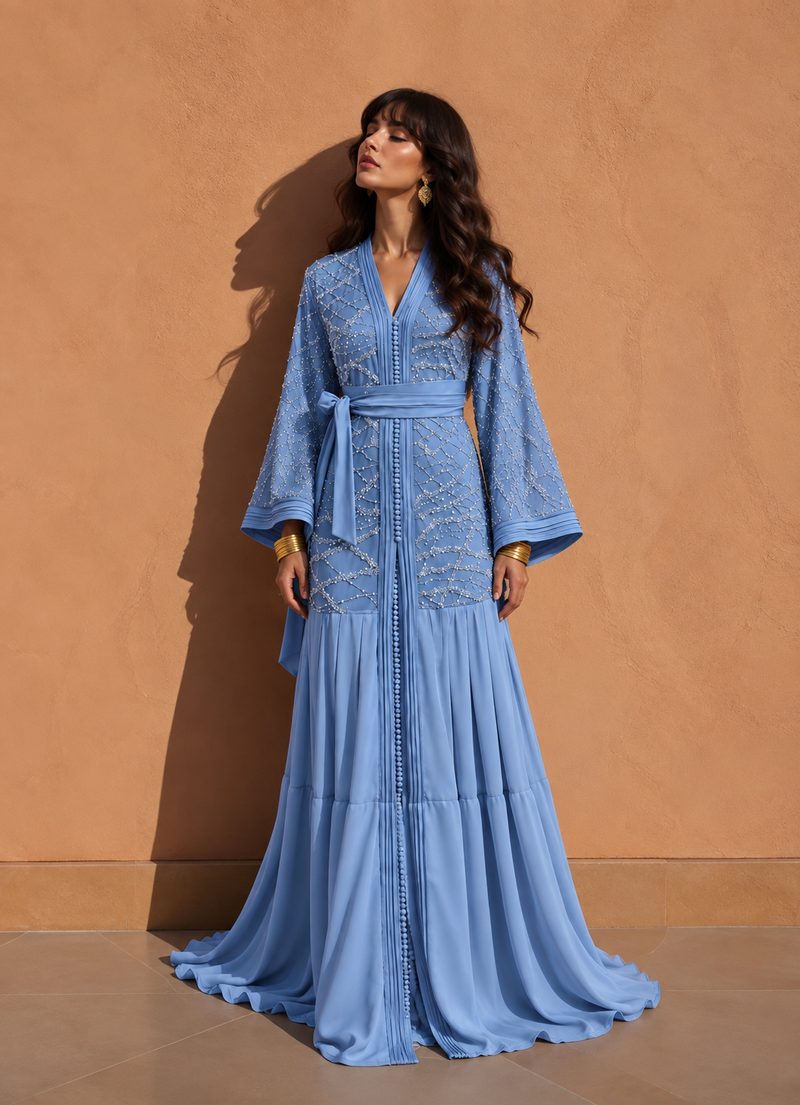 Layla Bleu takchita in korenblauw chiffon