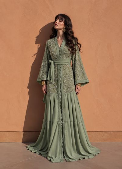 Layla Sauge takchita in saliegroen chiffon