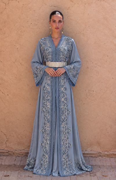 Malaki Bleu takchita in staalblauw chiffon