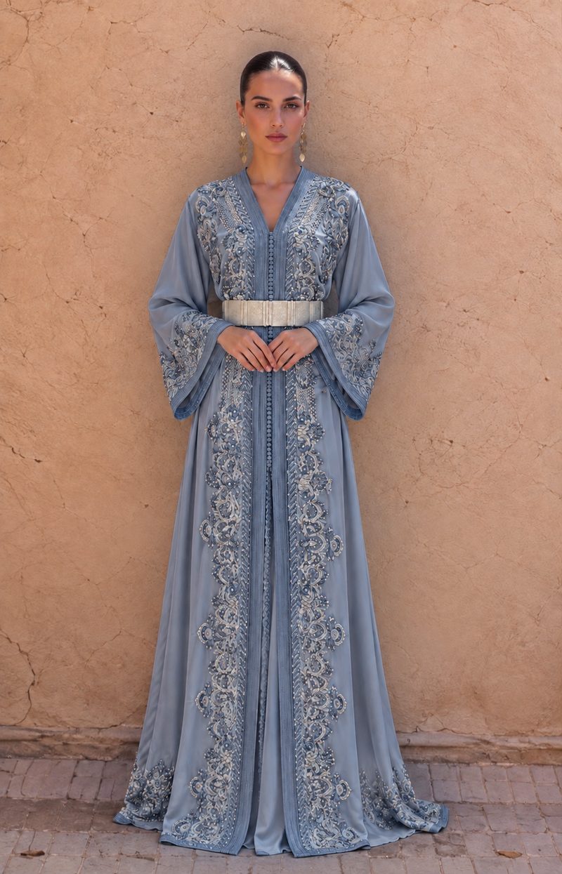 Malaki Bleu takchita in staalblauw chiffon