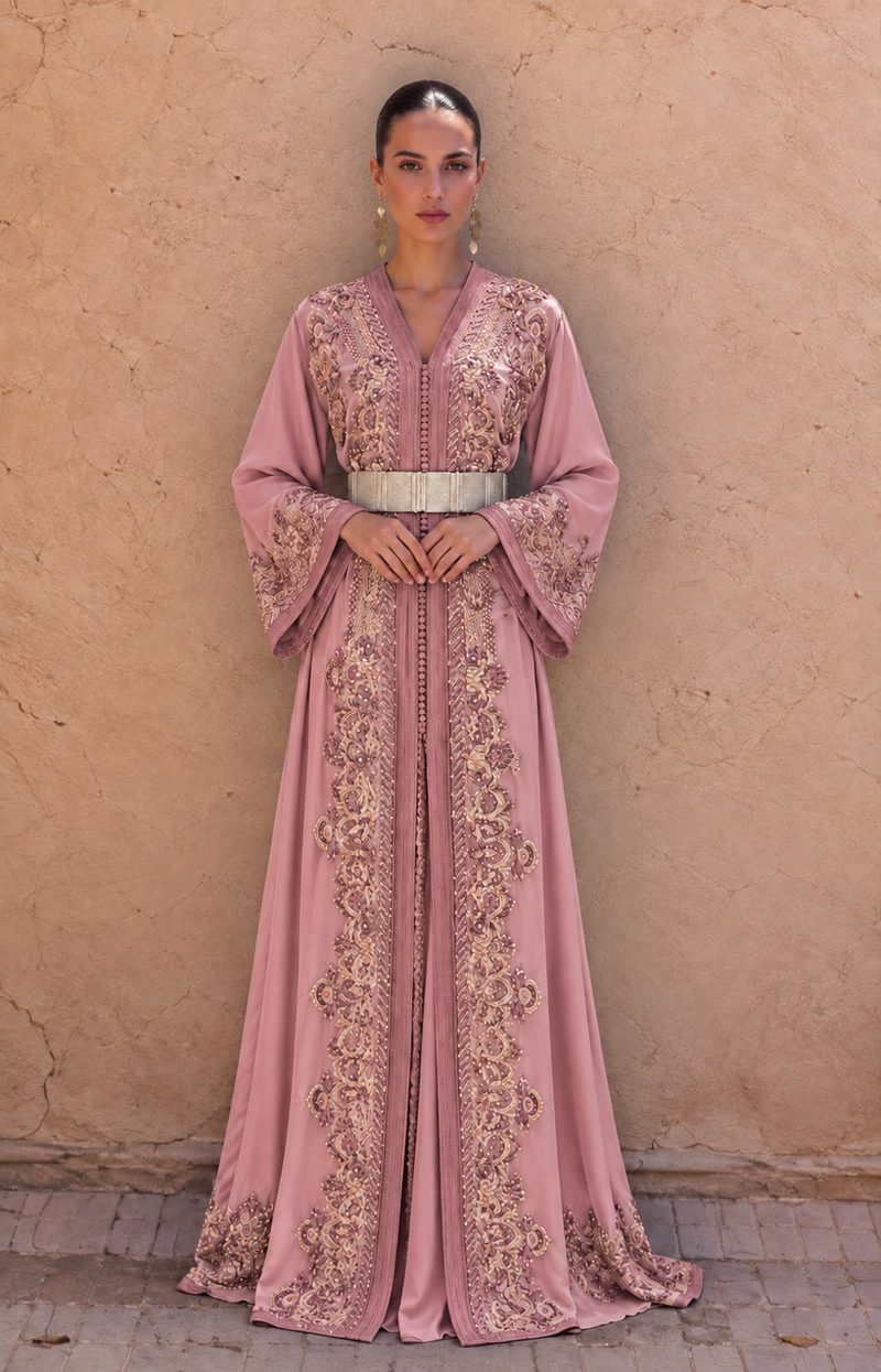 Malaki Rosé takchita in oudroze chiffon