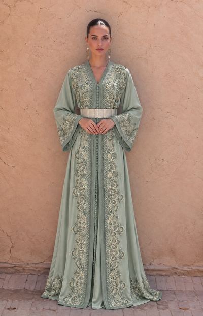 Malaki Sauge takchita in saliegroen chiffon
